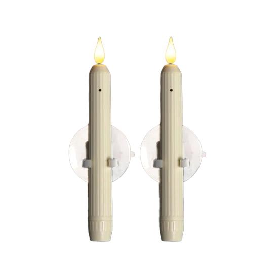 Flameless Window Candles with Sensor Dusk To Dawn Roman Column LED Conical Candles Battery Operated LED Taper Lights Suction Cups Christmas Decor
