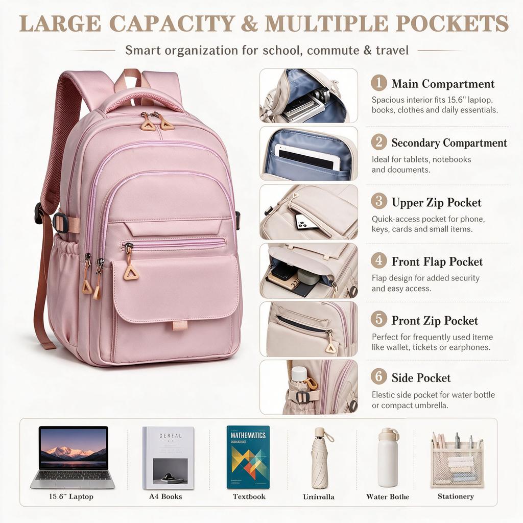 Versatile Color 15.6 Inch Laptop Backpack for Students, Cloth Casual Travel Backpack