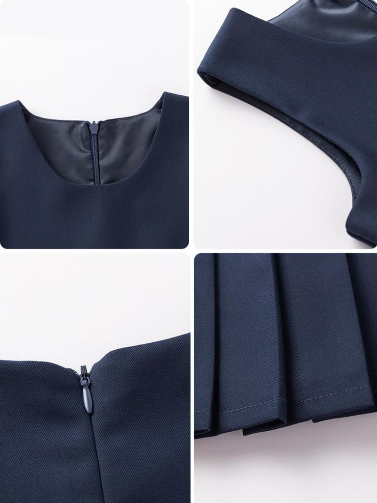 LovKin Ärmelloser Jumper Plissiert Lagenlook Perfekt für Schuleintritt und andere Marine Größe 110 Mädchenrock, Knielanger Rock, Stil, Uniformen,