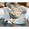 Men's Winter Thickened Flannel Pajama Sets Lapel Fluffy Coat + Long Pants Sleepwear 2 Pieces Male Soft Warm Housewear