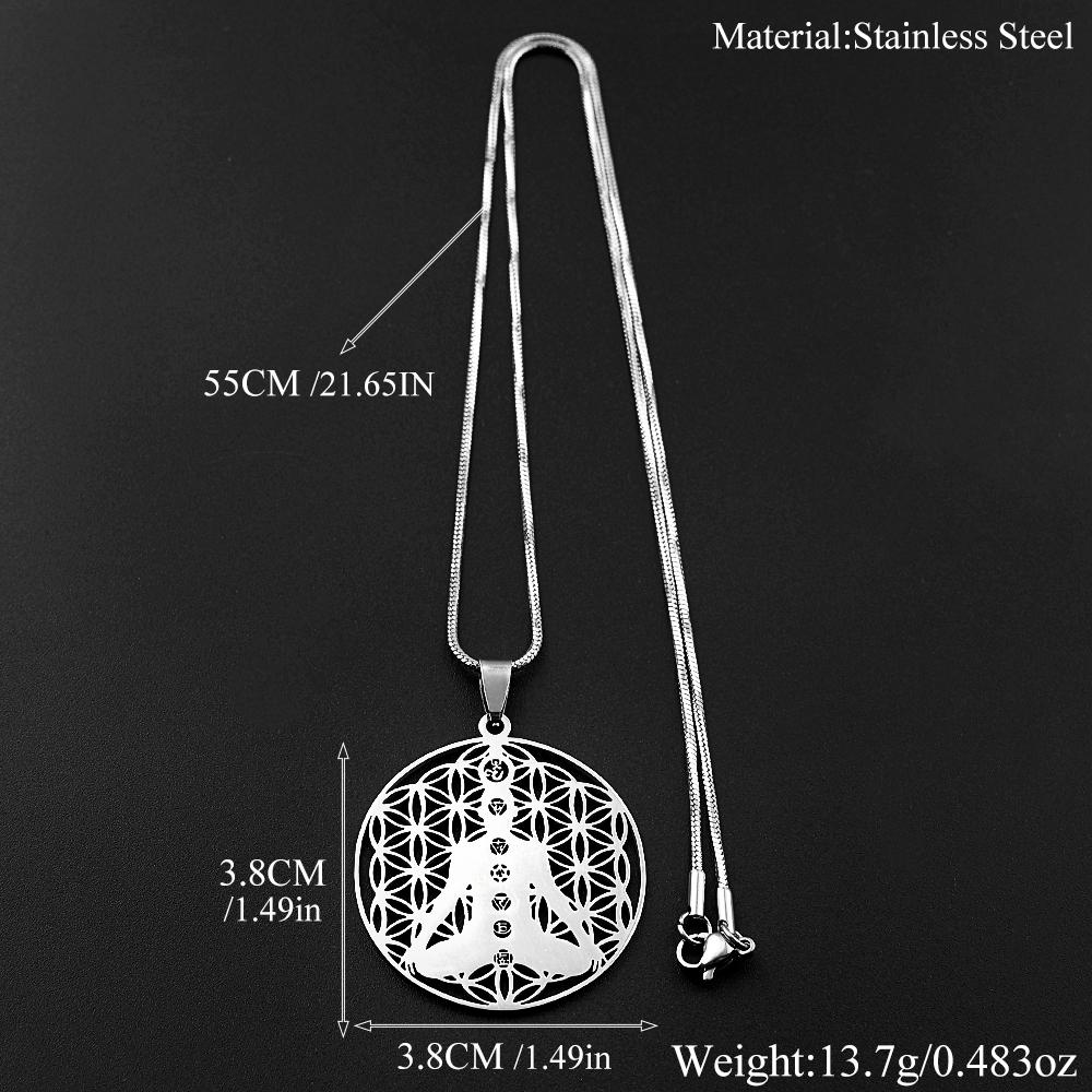 Buddhism Meditation Yoga Flower of Life 7 Chakras Pendant Necklace Stainless Steel Buddhist Sacred Geometry Reiki Chain Jewelry