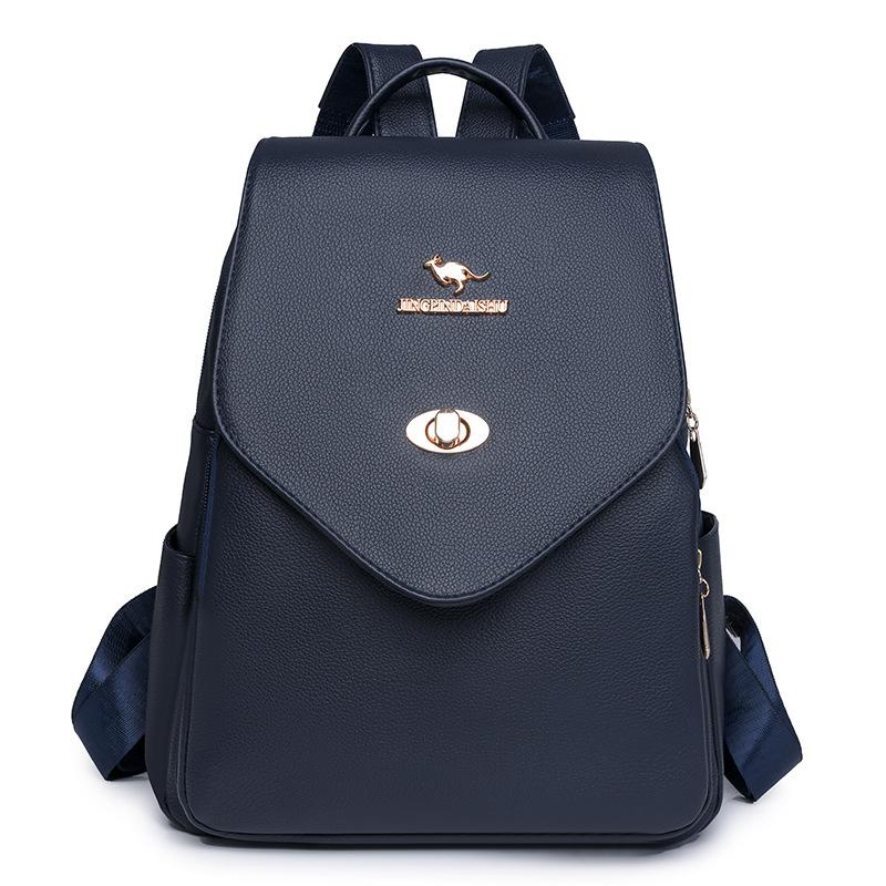 Vintage Flip Women's Backpack PU Travel Bag Large Capacity Student Schoolbag