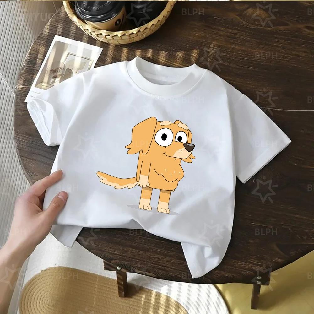 Kids TShirt Cute Bluey Character Print Soft Cotton Casual Short Sleeve Tee Tops for Boys Girls Summer Comfortable Cartoon Cloth