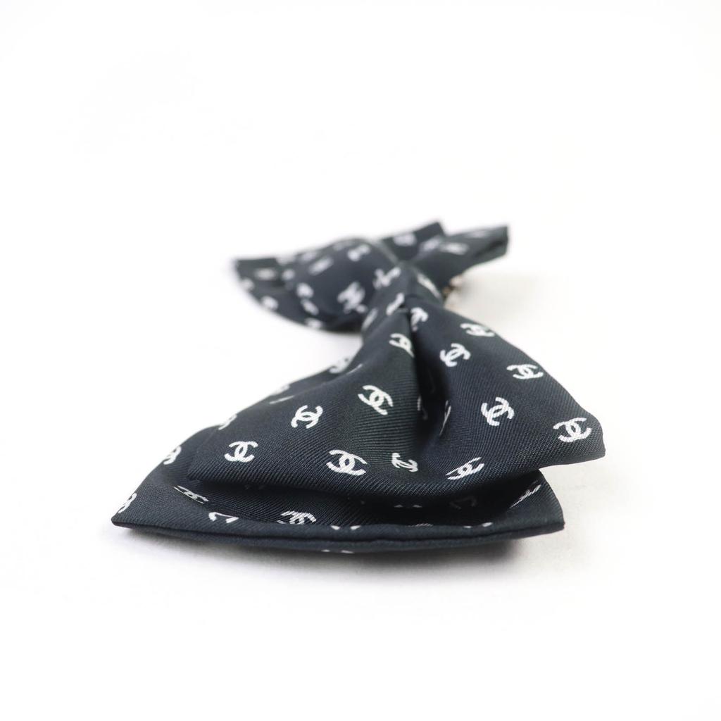 Chanel Hair Accessory COCO Mark Design Ribbon Barrette Black Silk Women 25P Used