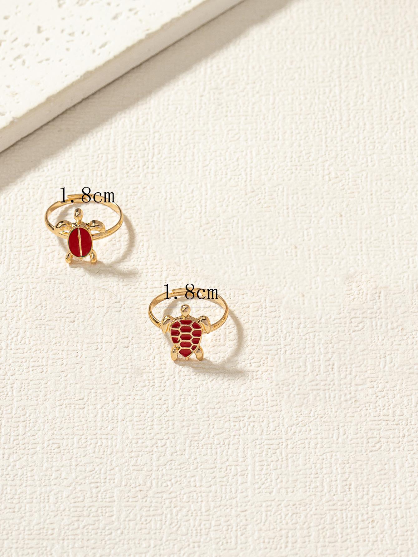 

1 pair of summer ocean wind turtle rings, red, green, pink, yellow, cute, exquisite and small new. червоний