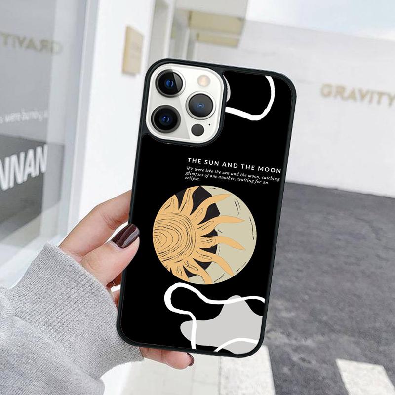 Black Frosted Hand Holding Sun Moon Face Phone Case For iPhone 17 Air 15 16 Cover 11 13 14 Pro Max 12 Plus Max XR