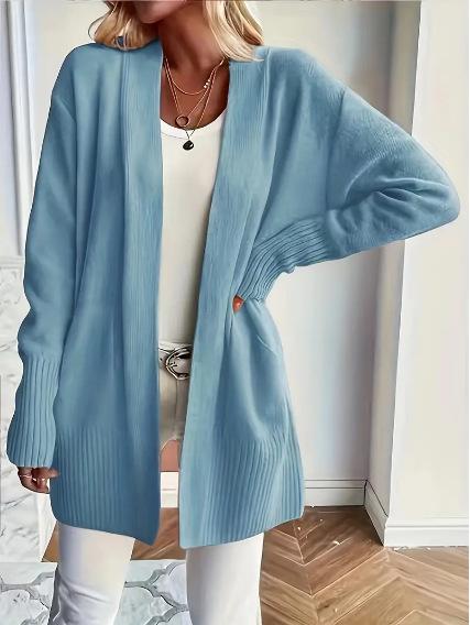 Women's Plus Size Knit Cardigan with Pockets, Relaxed Shawl Style Long Sweater Jacket