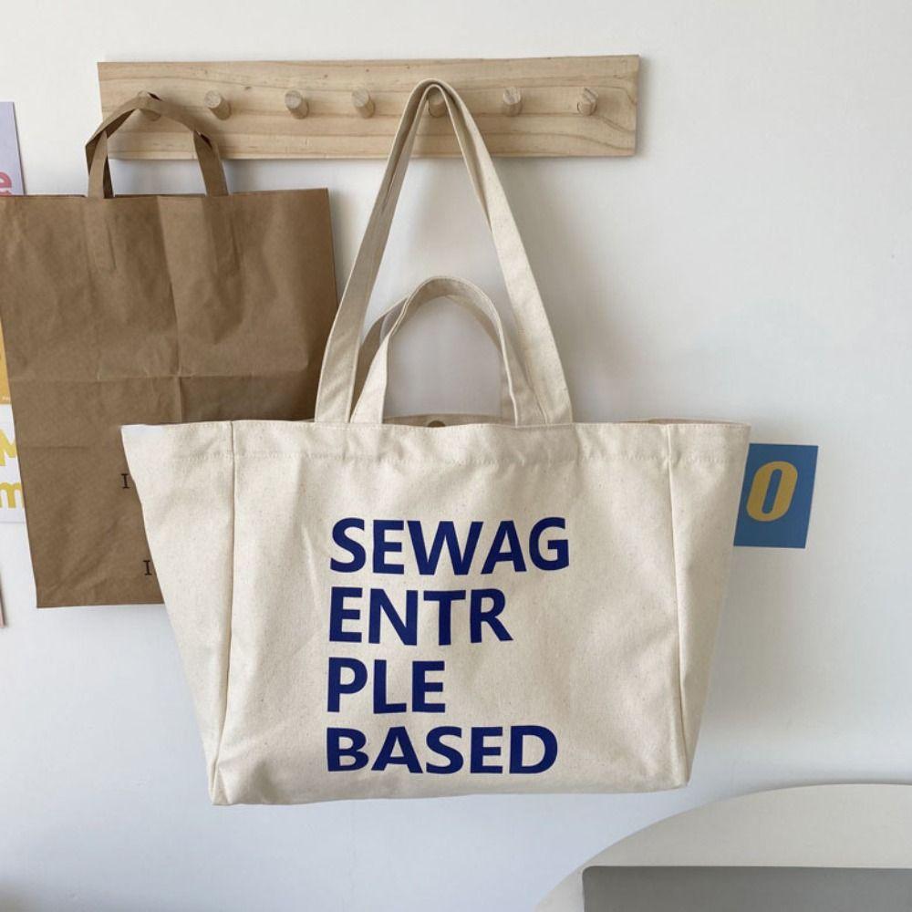 Shopping Literary Canvas Shoulder Bag Large Capacity Underarm Bag Letter Print Tote Bag Travel