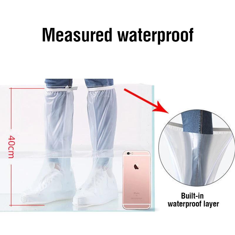 40CM High Tube Waterproof Shoe Cover Slip-resistant Zipper Rain Boots Waterproof Rainy Days Useful Shoe Protectors for Men Women