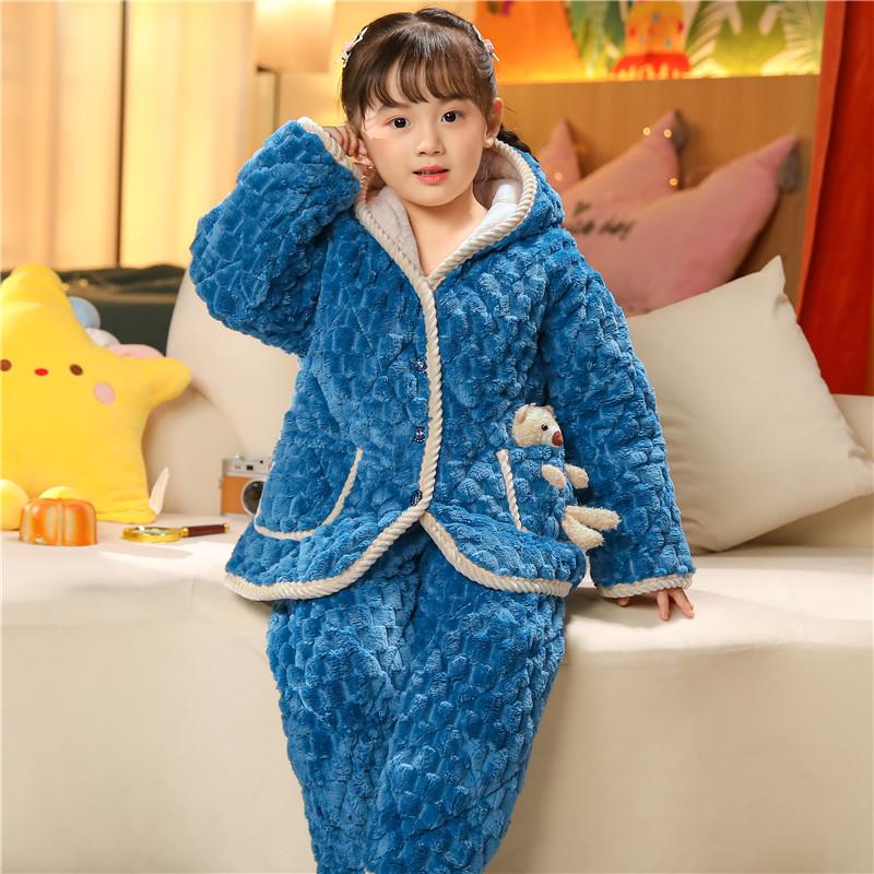 Dětské útulné pyžamo z křišťálového sametu - Silná prošívaná sada z korálového fleecu pro podzim a zimu