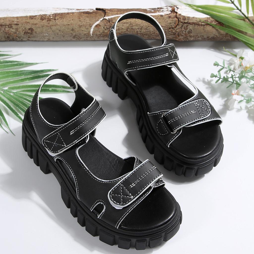 European and American Velcro Sandals 2025 Summer New Large Size Platform Sandals Foreign Trade Explosion Round Head Sandals Women