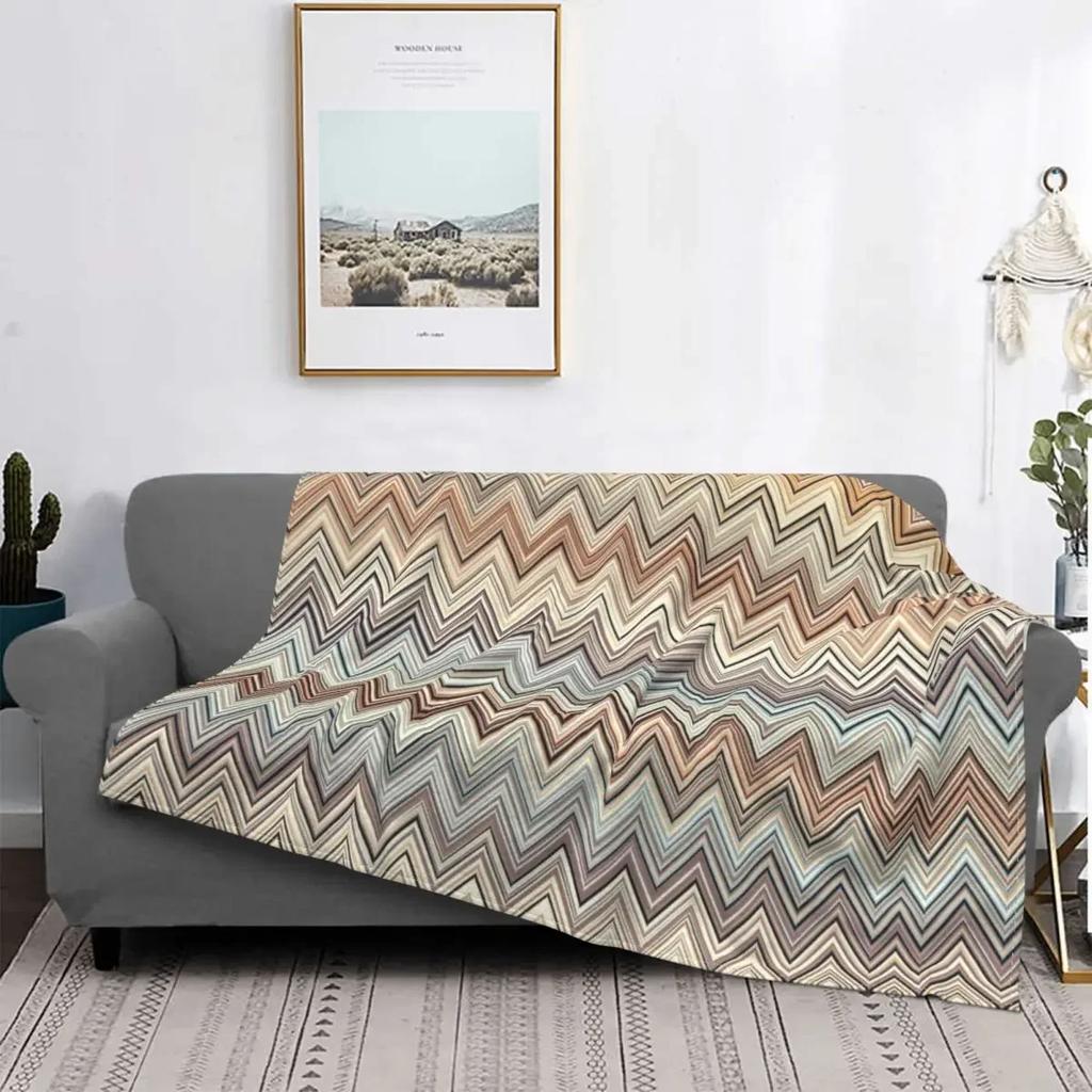 Coperte Plaid in Flanella Stile Boho Chic Moderno con Fantasia a Zigzag Traspiranti Morbide Autunnali Geometriche Multicolore per Divano Letti Bambini Adulti