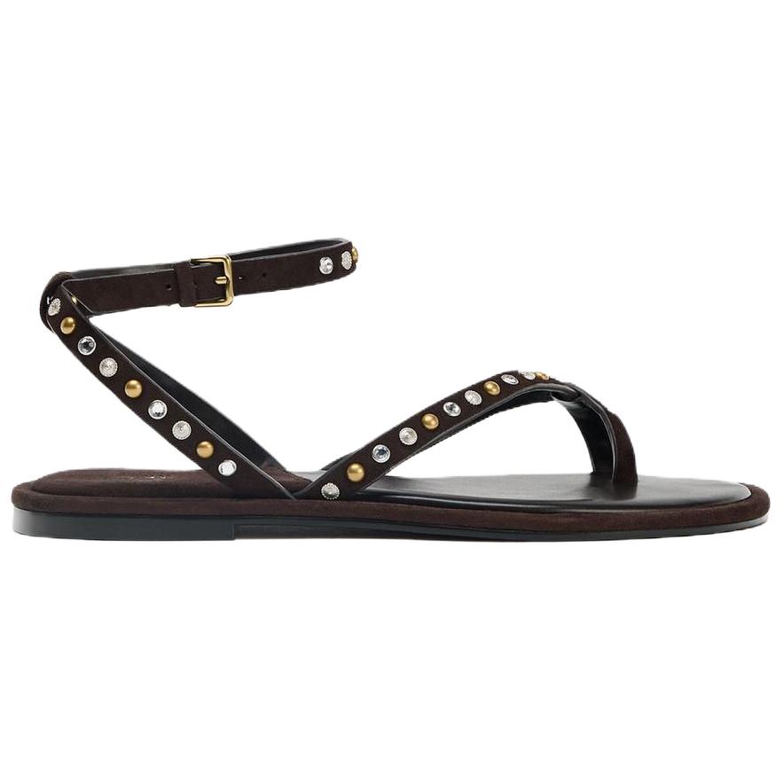 Zara Fashionable Comfortable Beaded Strap Sandals Women Sandals Brown 1614610700