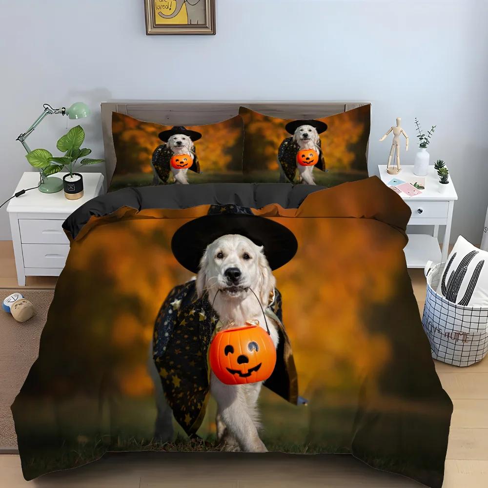 

Comforter Halloween Dog Pumpkin King Queen Lovely Pet Puppy Bedding Set Animal 2/3Pcs Polyester Comforter Comforter (quilt)-EU Single(135*200cm)3pcs