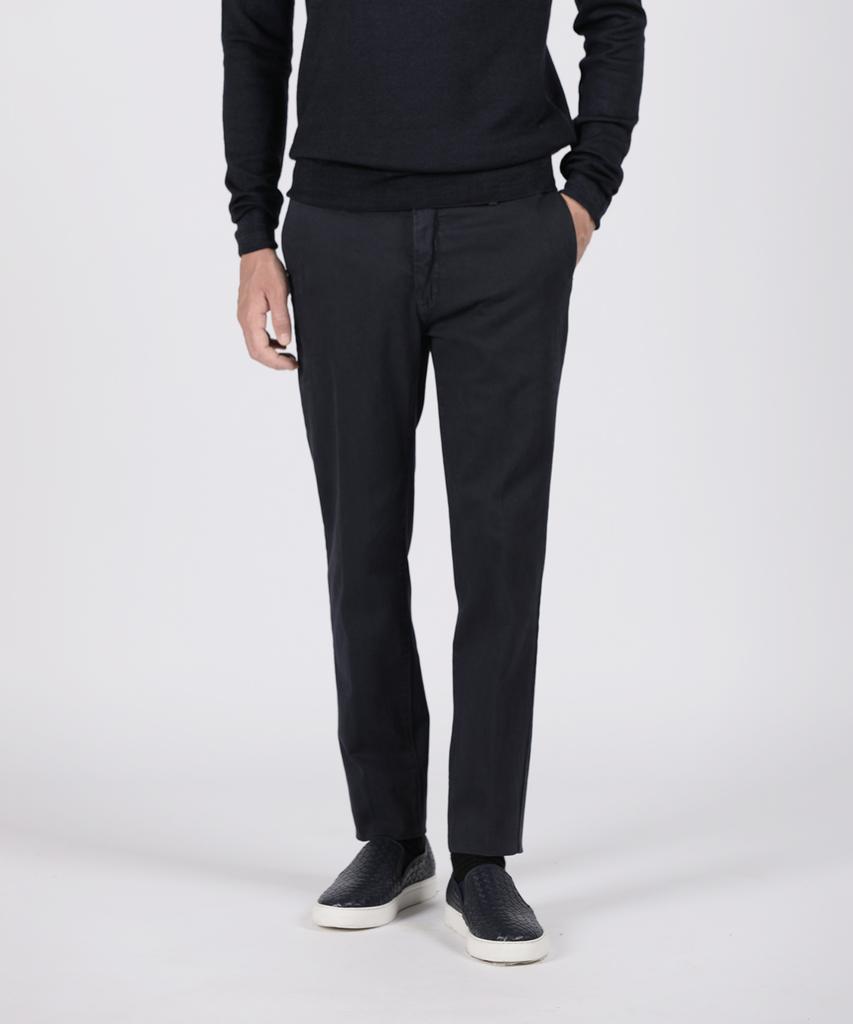 PANICALE Navy Slim Fit Dyed Cotton Pants F-Icpt52