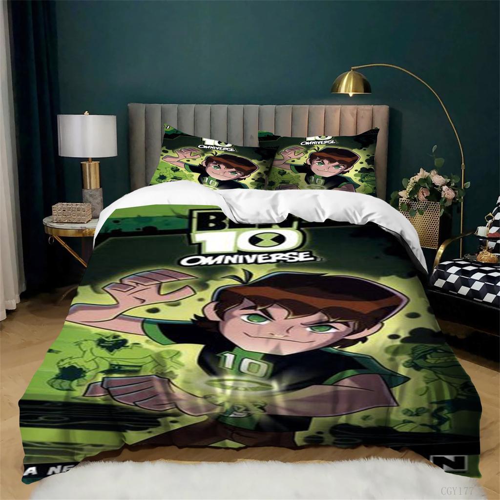 Cartoon Ben 10 Duvet Cover Set Ultra Soft Breathable Bedding Set Queen Size Lightweight Duvet Cover with 2 Pillow Cases