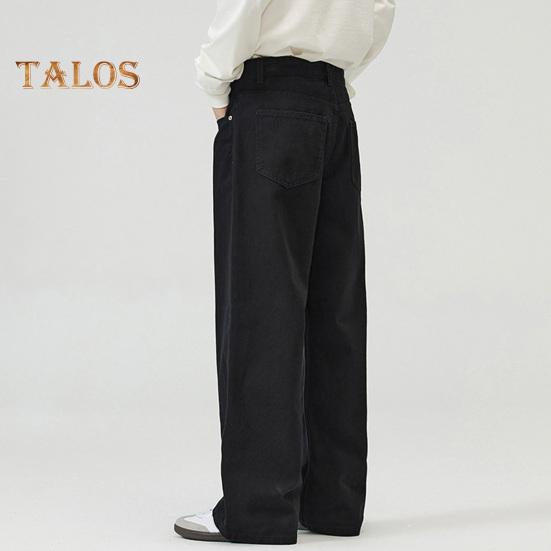 Men Pants Solid Color Straight Wide Leg Retro Style Pants with Pockets Zippered Trousers for Daily Home Streetwear Sports