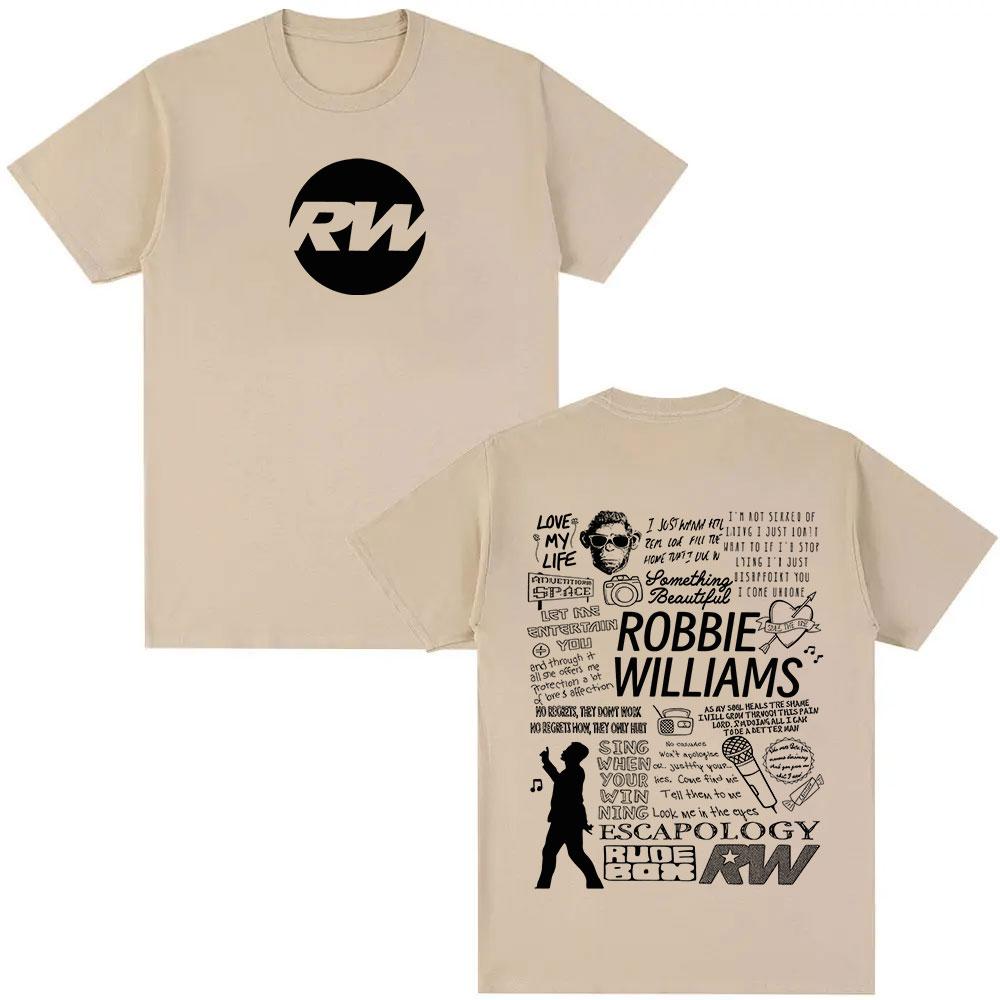 Robbie Williams Rw Tour Album Merch Tričko Pánské Dámské Módní Harajuku Tričko s Krátkým Rukávem Léto O-Výstřih Bavlněná Trička streetové oblečení