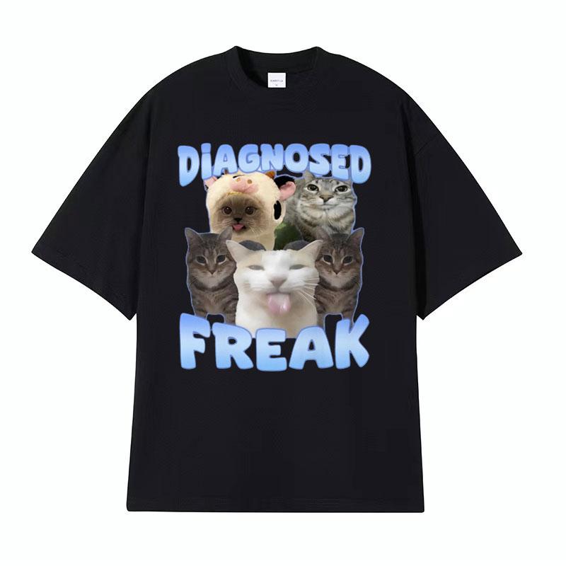 Diagnosed Freak Funny Watermelon Cat Meme Tshirt Men Womens Summer Streetwear Tee Shirt Fashion Oversized Cotton Humor T Shirt