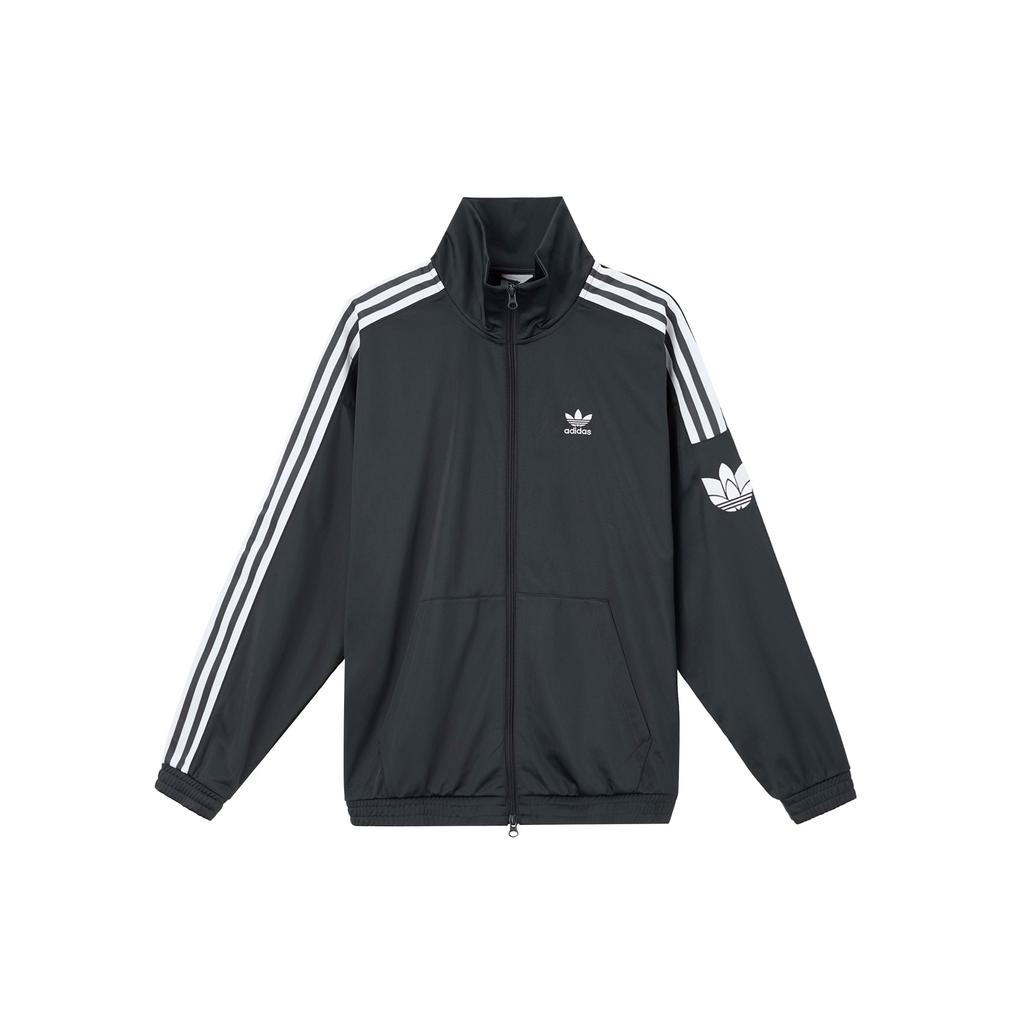 Adidas Originals 3 Stripe Letter Logo Stripe Print Classic Retro Sports Stand Collar Long Sleeve Jacket Men Jacket Deep-Charcoal JL8397