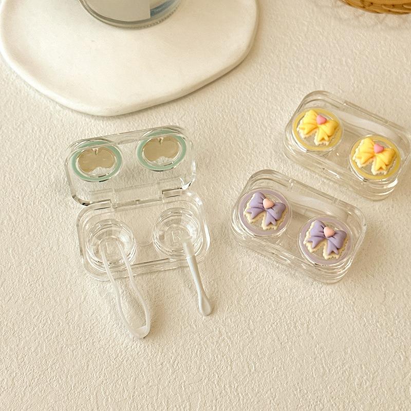 Contact Lens Cases Cute Transparent Pink Bow Contact Lens Case Girl Portable Beauty Pupil Box Storage Eye Care Container Box