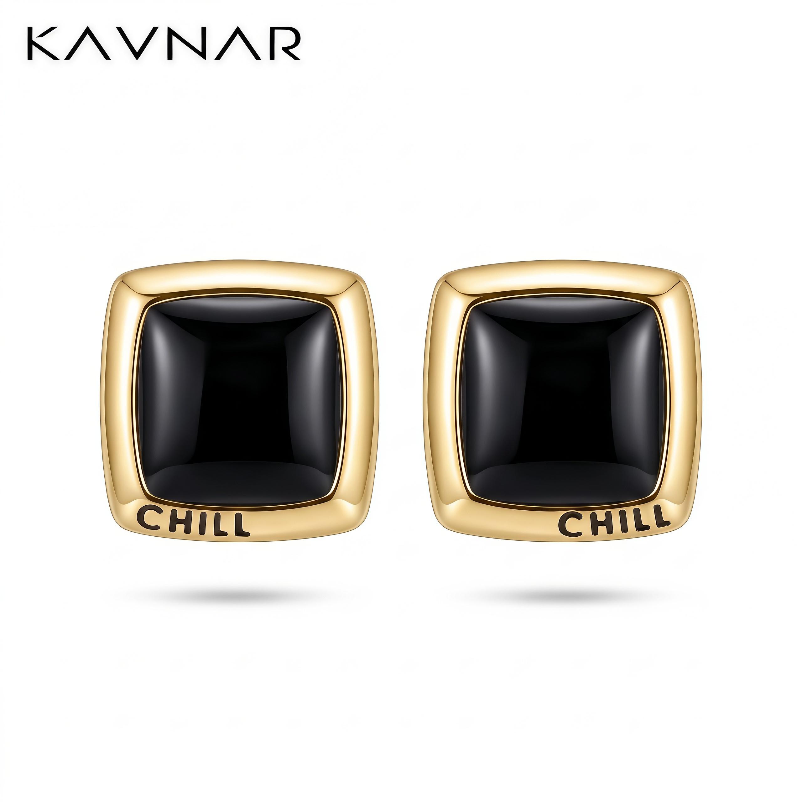 KAVNAR Stud Earrings 14K Gold Plated Brass 925 Silver Cream Enamel CZ Elegant for Women