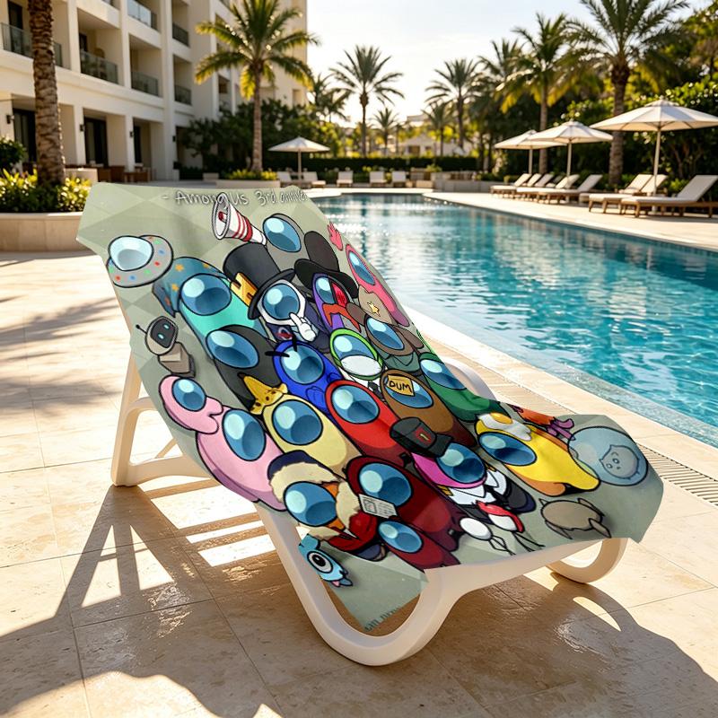 Among Us Print Beach Towel Design, Soft, Lightweight. for Home Bathroom, Spa, Pool, Yoga, Surfing, Camping, Gift for Family, Friend