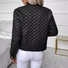 Autumn Winter Women's Black Diamond Quilted Jacket, Cropped Cotton Coat with Thermal Insulation, Short Padded Blazer for Elegant Style