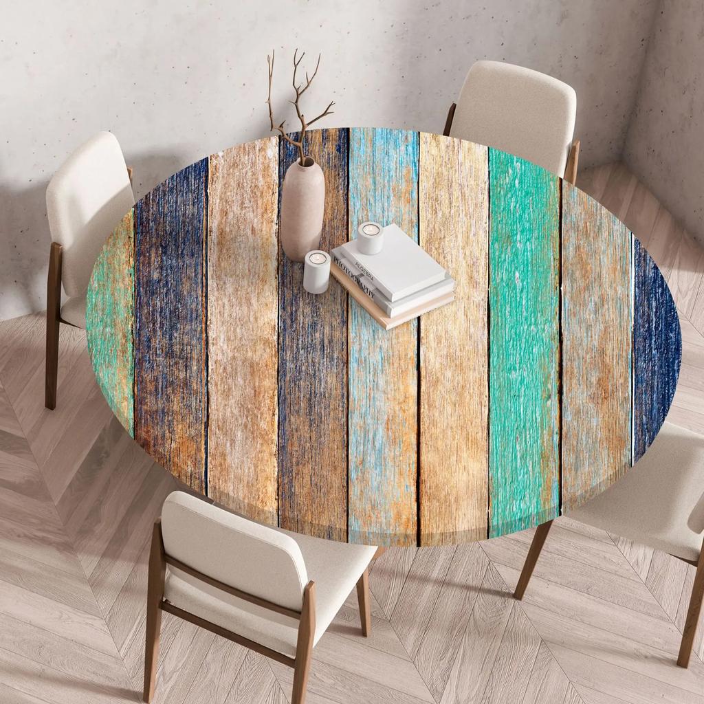 60/90/120Cm Round Table Cover Waterproof Oil-Proof Tablecloth Elastic Fitted Round Table Cover for Kitchen Dining Wedding Party