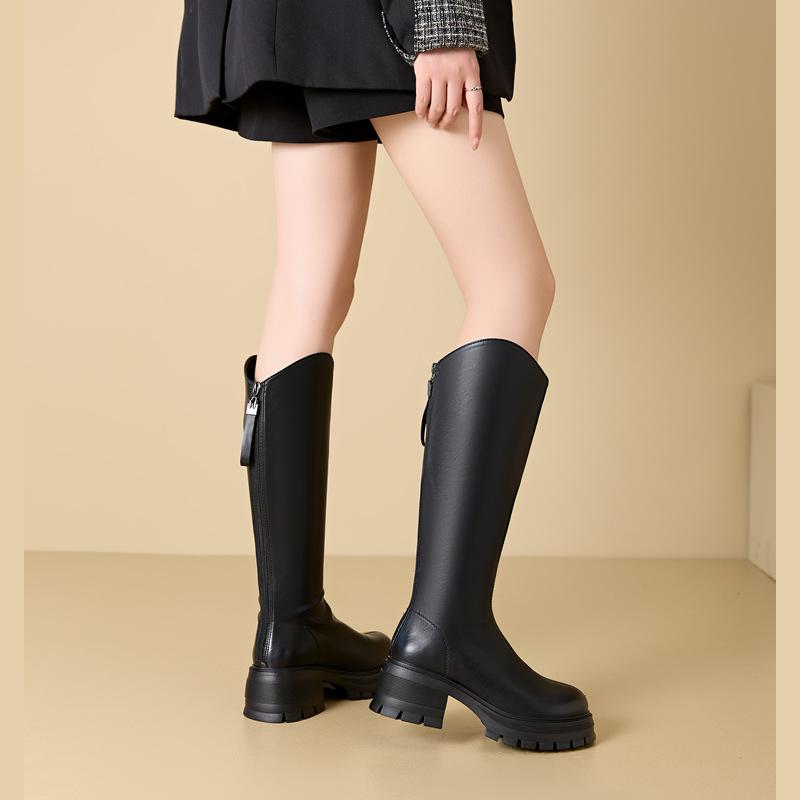 

2 kinds of thick-soled brown boots for women s new autumn and winter thin elastic v-mouth boots tall knight boots 40