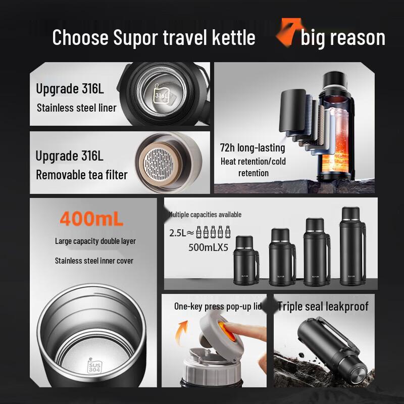 Supor 2L Stainless Steel Insulated Travel Thermos