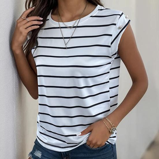 Tricou de damă, cu decolteu O, fără mâneci, tunică, topuri, cu dungi, cu imprimeu, cu vârste libere