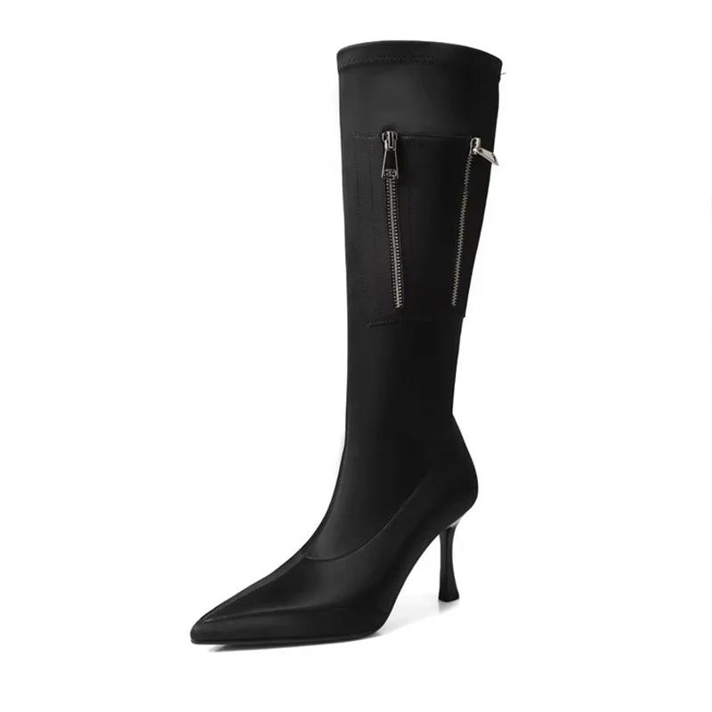 Fashion Comemore 2025 Pointed Toe Women Knee High Women Chelsea Boots Fashion High Heels Shoes Designer Winter New  Thigh High Boots