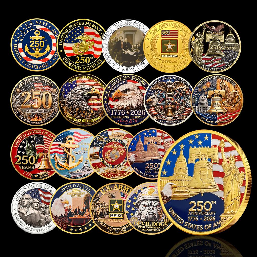 250th Anniversary Commemorative Coin Independence Day Founding Medal Challenge Coin Embossed Metal Coin Color Printed Badge