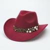 Fashion Leopard Print Pearl Woolen Top Hat Men's and Women's Jazz Hat Autumn and Winter Versatile Felt Hat Upturned Top Hat