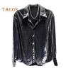 Men Shirt Turn-down Collar Loose Glossy Surface Single-breasted Loose Long Sleeve Top Club Party Casual Formal Wear Shirt