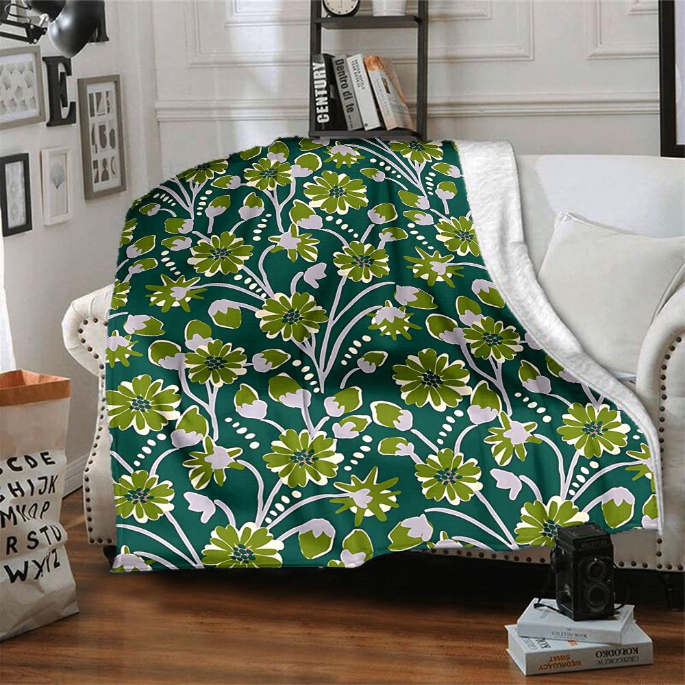 1 Stück leichte Flanelldecke mit Blumenmuster, bequeme und warme Decke, für Büro und Camping Schlafsofa, Wohnzimmer039