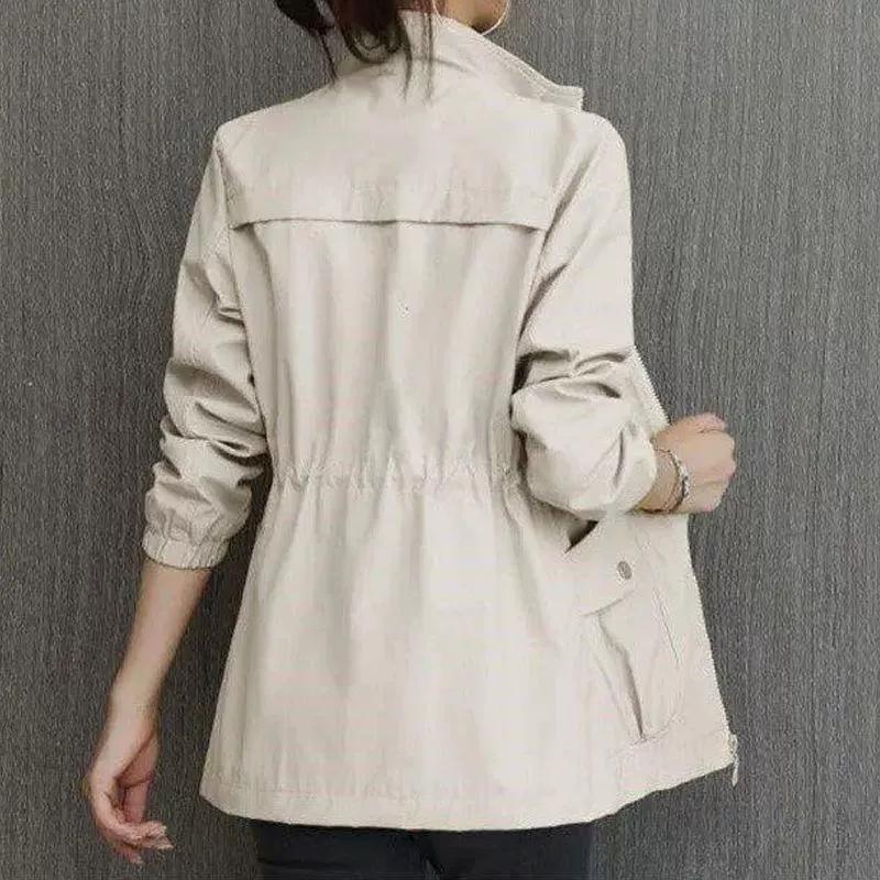 Women's Spring and Autumn Thin Section of Solid Colour Lapel Thin Small Person Windbreaker Casual Zip Paragraph Jacket