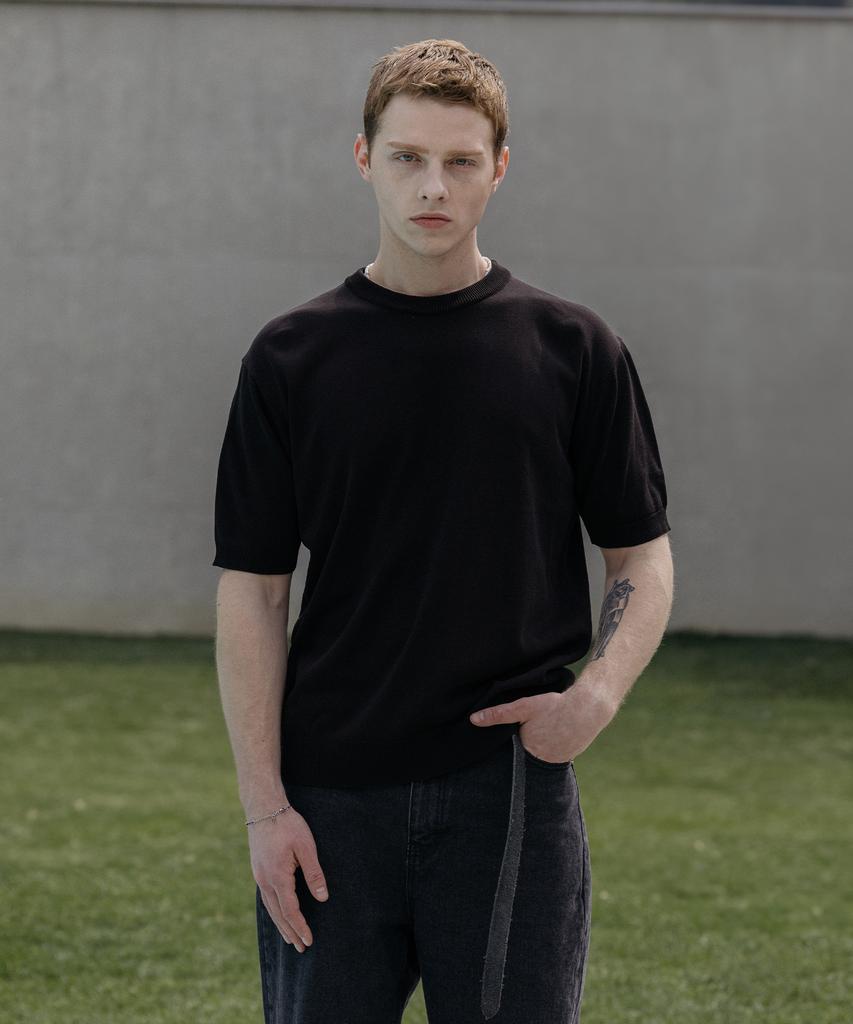 Dekkoloso Summer Cool Touch Round Short Sleeve Knit [Black]