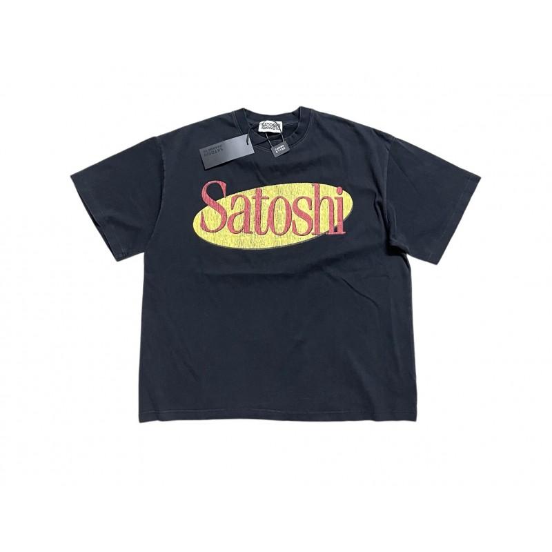 T-shirt Coton Surdimensionné Homme Avec Impression Graphique Satoshi Lavage Vintage Hip Hop Streetwear Manches Courtes