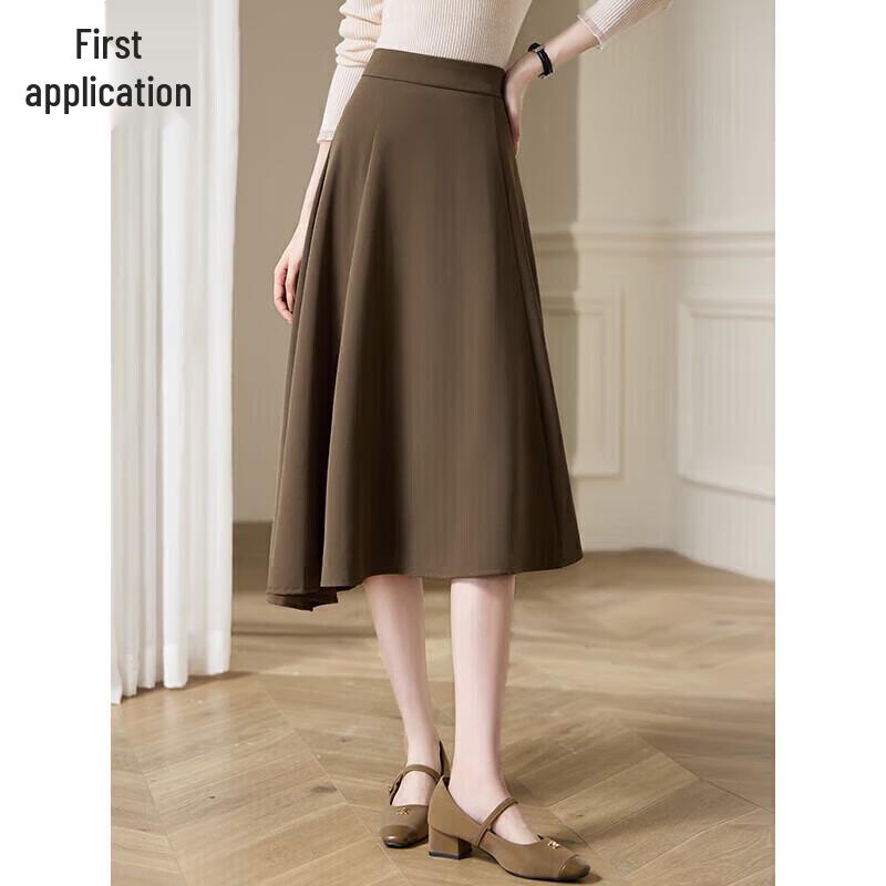 Women s High Waist A-line Midi Skirt L