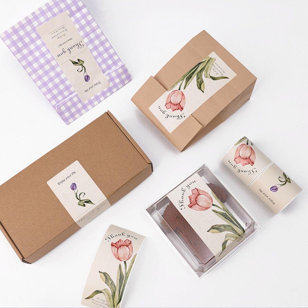 50PCS 6*15cm Thank You Seal Stickers Tulip Flower Floral Tags Package Labels Online Retails