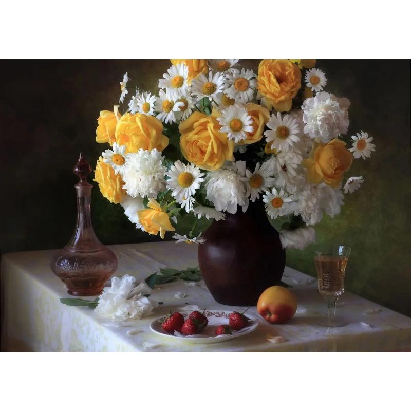 Colorful Flower Plants Oil Painting Canvas Poster Potting Daisy Wall Art Pictures for Living Room Bedroom Modern Home Decor Gift
