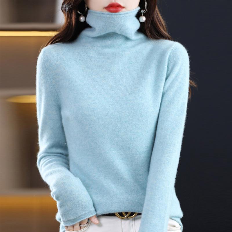 Women's Pure Wool Turtleneck Sweater - Autumn/Winter Fashionable Knitted Cashmere Pullover