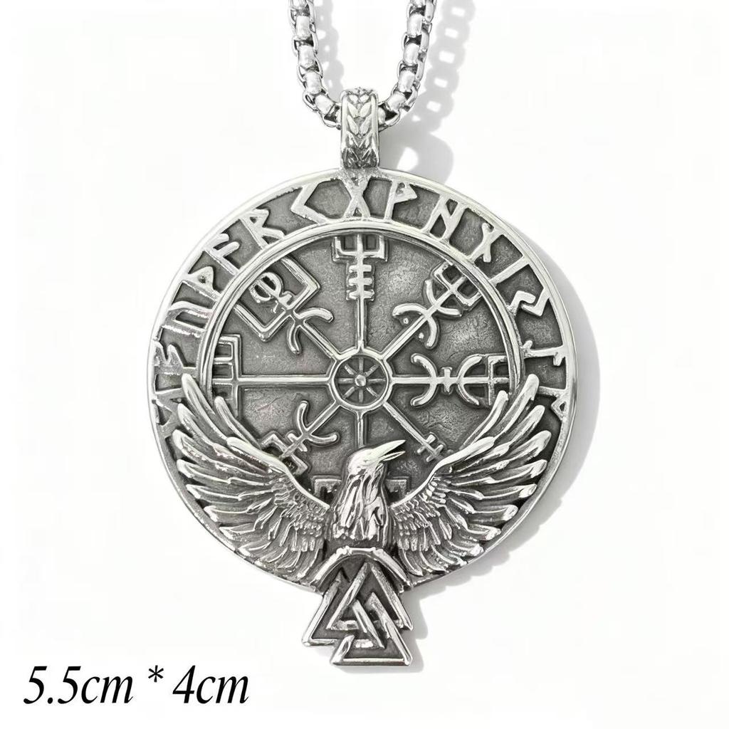 316L Stainless Steel Viking Rune Odin Crow Pendant Necklace For Men Nordic Vintage Jewelry Accessories
