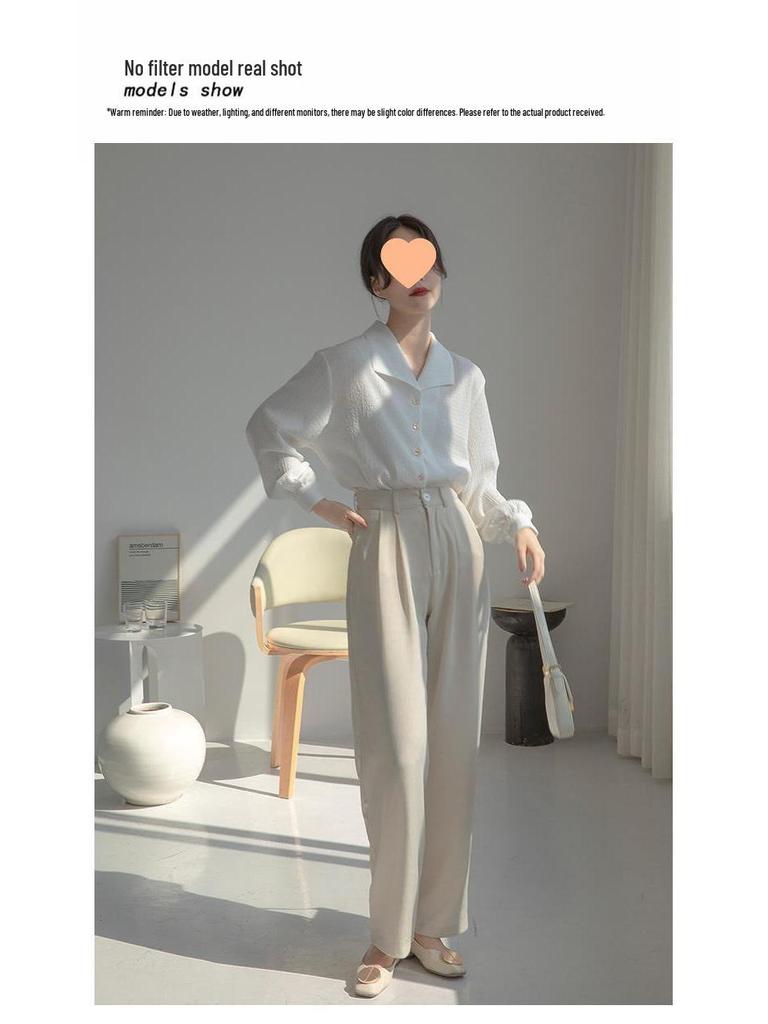 Women's Textured White Shirt - Loose French Style, Spring/Summer 2025