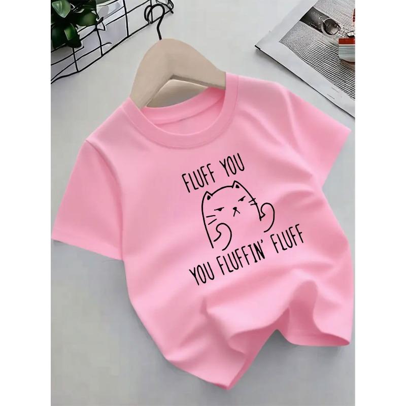 European sizes ' Cute Kitten Print Short Sleeve T-Shirt - Summer Cat & Paw Print Top with Round Neck, Soft -like Casual Blouse-like Style,