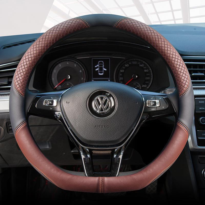 Car Leather Steering Wheel Cover - All-Season, Fits Various Models, Embossed Design
