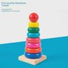 Drewniana tęczowa wieża do układania: Zabawka edukacyjna do wczesnej nauki dzieci i aktywności rodzic-dziecko