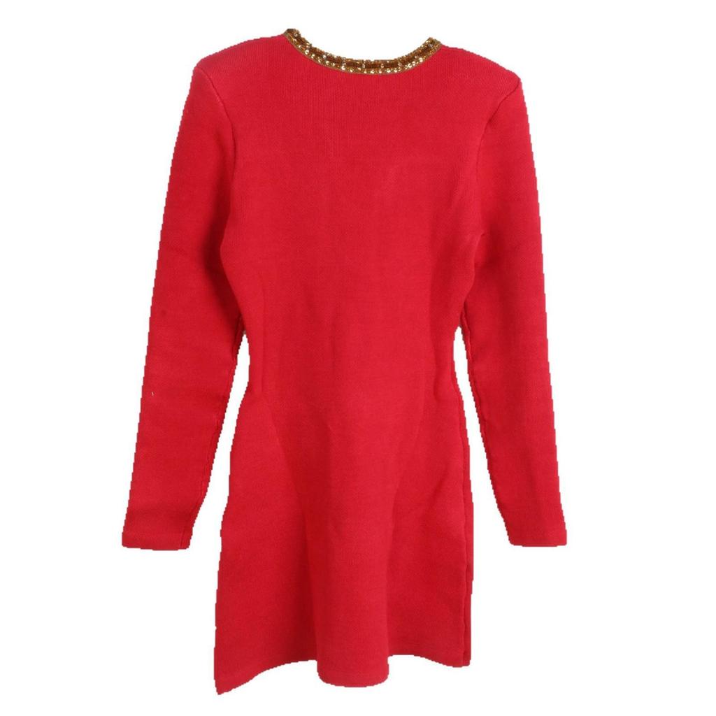 SP Women's Red Rose Knitted Dress - French Elegance & Socialite Style for Spring/Autumn